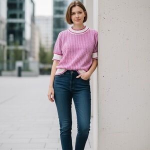 KNIT MIX Pink & Lavender Geometric Design sweater NWOT S